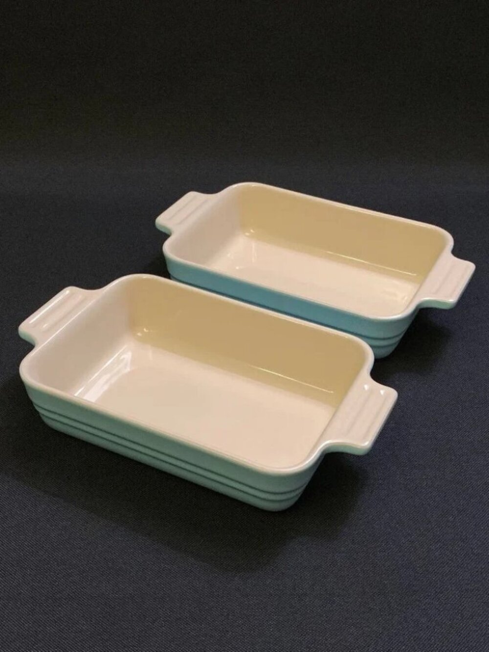 LE CREUSET  SET of 2 Sky Blue Stoneware Rectangular Baking Dish (4.75 x 7in) NWT